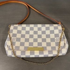 Louis Vuitton Favorite Shoulder Bag PM Blue Canvas Damier Azur Leather Strap